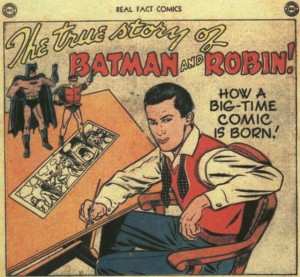 "The True Story of Batman & Robin" splash panel from Real Fact Comics #5