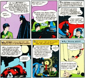 Dick Grayson meets Batman and his red sedan (Detective Comics #38)